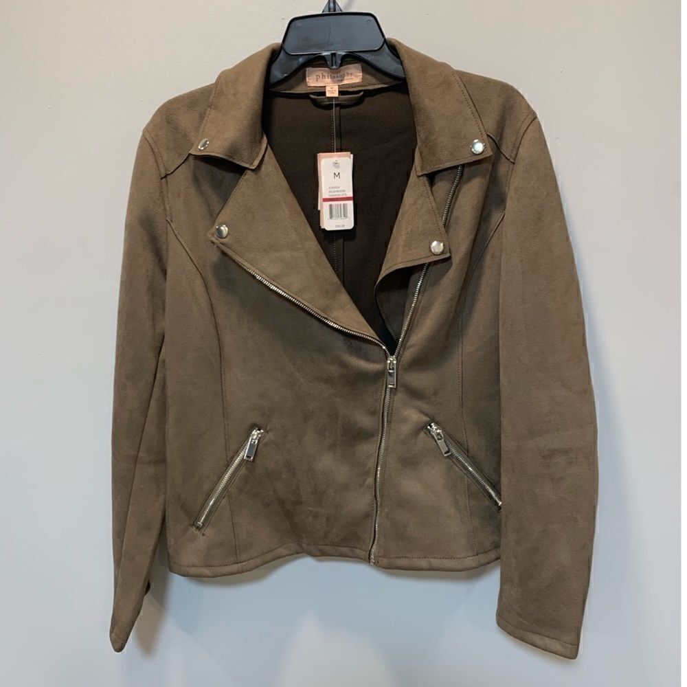 Nwt’s Philosophy Faux leather moto brown/ jacket mushroom fashion - Picture 13 of 14